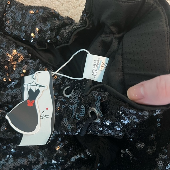 NWT black sequin shorts. Comfy with pockets, elastic waist. - Picture 2 of 2